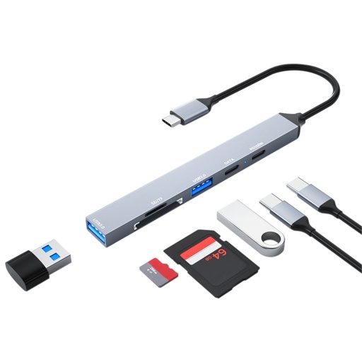  6 in 1 Type-C to PD100W + USB3.0 + USB2.0 + SD/TF HUB Docking Station.