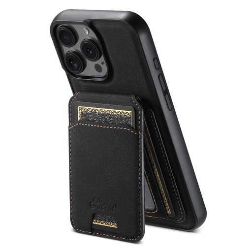 For iPhone 16 Pro Max Suteni H16 Litchi Texture Leather Detachable Wallet Back Phone Case.