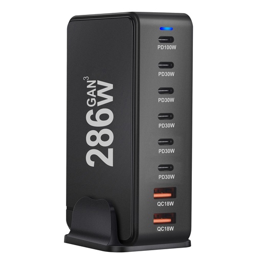 [1263] 286W Type-C, 2 USB 8-Ports Desktop Fast Charger,Type:UK.