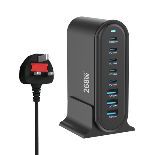 [gan]  268W 5Type-C, 3USB 8-Ports Desktop Fast Charger.