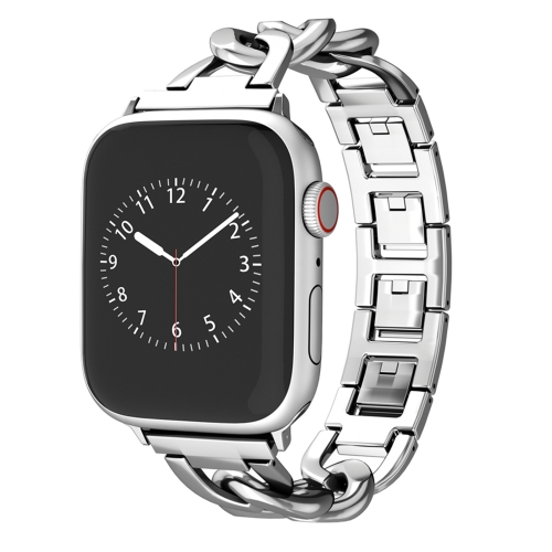For Apple Watch SE 2023 44mm Quick-Release Metal Chain Watch Band.