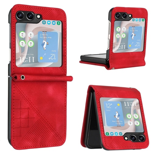 For Samsung Galaxy Z Flip6 Grid Butterfly Embossed Pattern Flip Leather Phone Case with Lanyard.