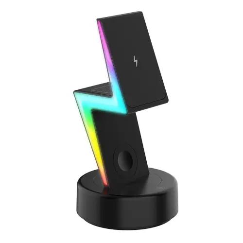 For Apple Series 3 In 1 RGB Light Magsafe Magnetic Mobile Phone Holder Wireless Charger.