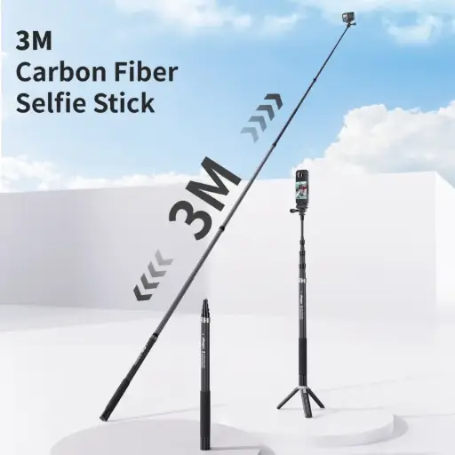 [0-4] aMagisn 3m Carbon Fiber Invisible Selfie Stick Extension Rod For Action Camera.