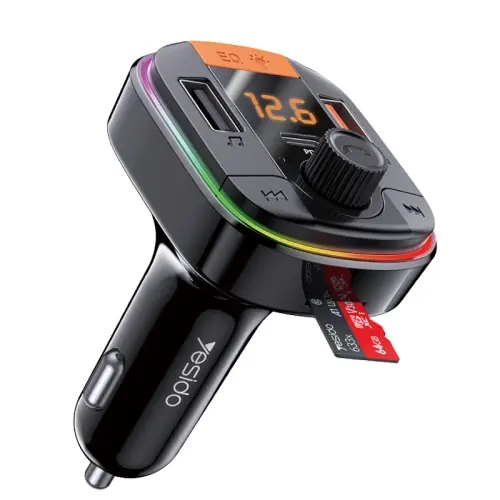 Yesido Car PD Charger Cigarette Lighter QC Car Charging USB Bluetooth Digital Display FM.