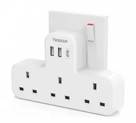 Tessan 3 Gang Plug 2USB USBC