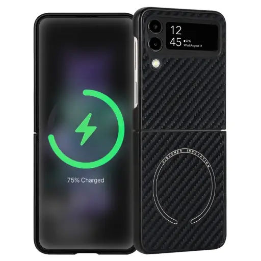For Samsung Galaxy Z Flip4 Carbon Fiber Texture MagSafe Magnetic Phone Case