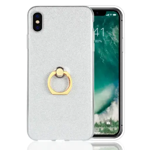 For iPhone XS Max Glittery Powder Shockproof TPU Case with 360 Degree Rotation Ring Holder