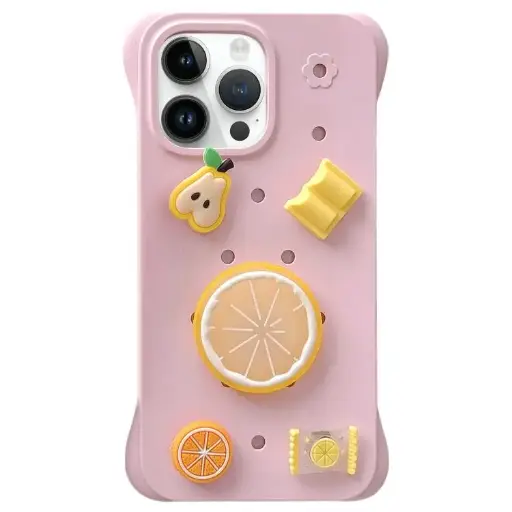 For iPhone 14 Pro Max Solid Color Holes DIY Fruit PC Shockproof Phone Case
