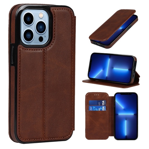 Phone 13 Pro Max Strong Magnetic Closure PU + TPU Leather Case with Card Slots & Holder 