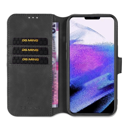 [00-99] iPhone 13 Pro Max DG.MING Retro Oil Side Horizontal Flip Leather Case with Holder & Card Slots & Wallet Black