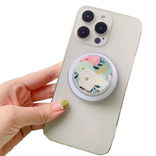 [00-211] Glue Cartoon Floral Magnetic Airbag MagSafe Phone Telescopic Holder.