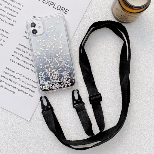 For iPhone 12 Pro Max Gradient Glitter Powder Epoxy  Case with Wide Neck Lanyard.