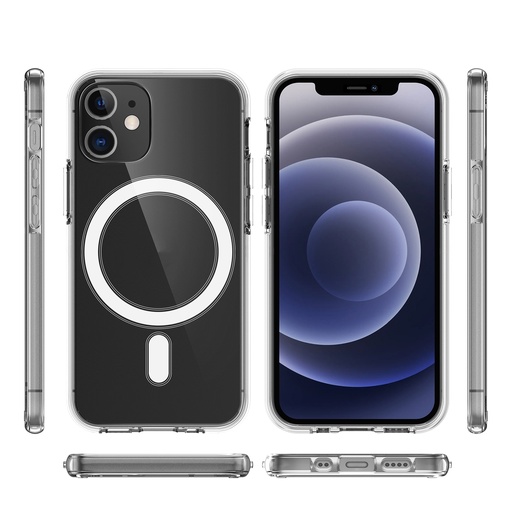 [00-391] or iPhone 12 mini Magsafe Case Simple Magnetic Ring All-inclusive Clear Crystal Acrylic PC +TPU Shockproof Case 