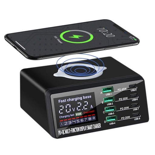[00-474]  110W Multi-ports Smart Charger Station + Wireless Charger .