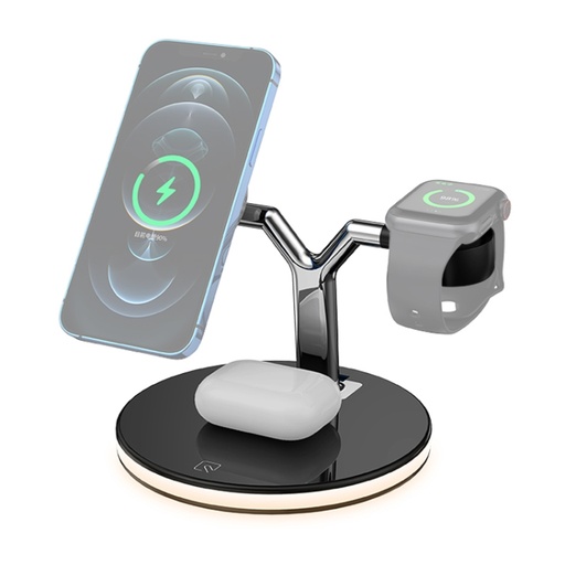 [00-517] 3 in 1 25W Multi-function Magnetic Wireless Charger for Mobile Phones & Apple Watches & AirPods , with Colorful LED Light.