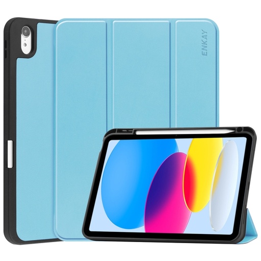 [00-734] For iPad 10th Gen 10.9 2022 ENKAY TPU Back Cover Smart Leather Stand Tablet Case with Pen Slot.