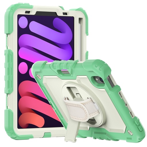 For iPad mini 4/5/6/ Shockproof Silicone + PC Protective Tablet Case with Holder & Shoulder Strap & Pen Slot.