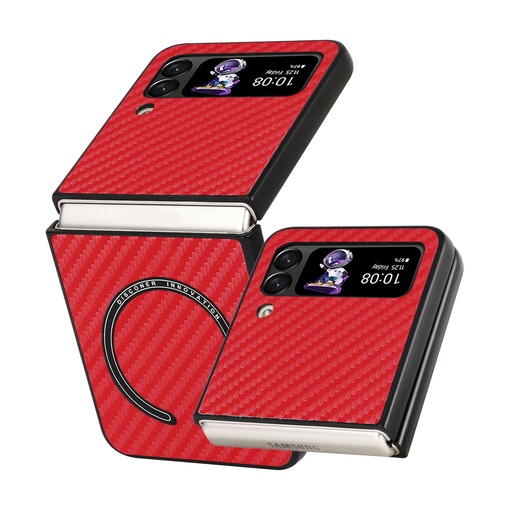 For Samsung Galaxy Z Flip4 Carbon Fiber Texture MagSafe Magnetic Phone Case.