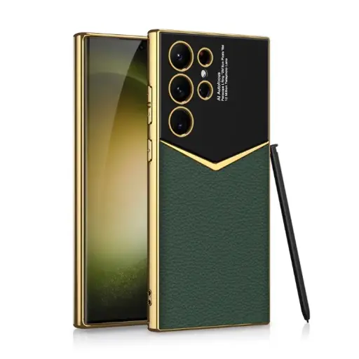 For Samsung Galaxy S23 Ultra 5G GKK Plating Soft TPU + Leather Full Coverage Phone Case .