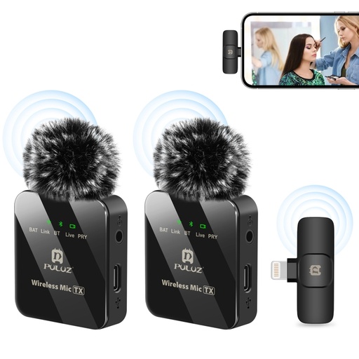 [1017] PULUZ Wireless Lavalier Microphone for iPhone / iPad, 8-Pin Receiver and Dual Microphones.
